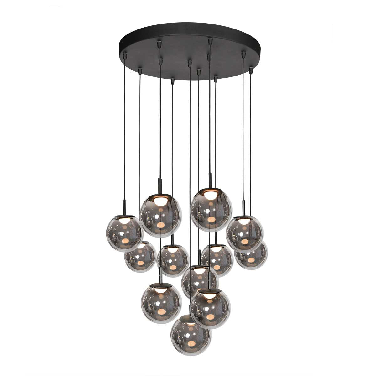 Hanglamp Bollique 4195ZW zwarte vide-lamp met 12 lichtpunten