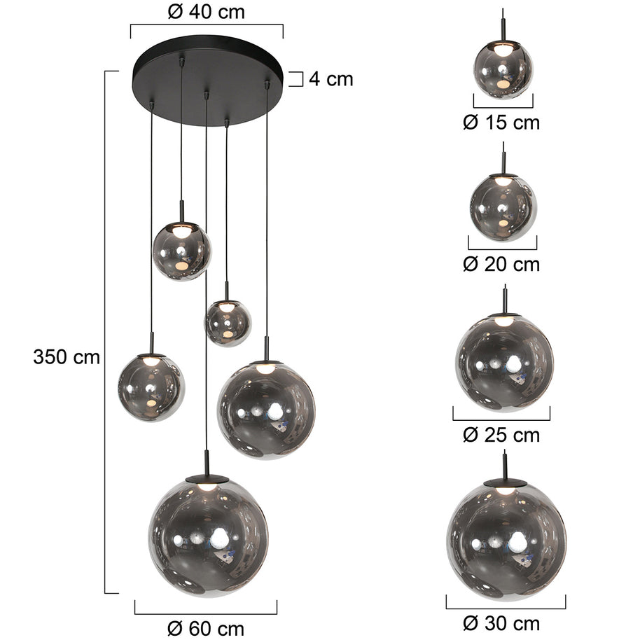 Hanglamp Bollique 4196ZW zwarte videlamp met rookglas