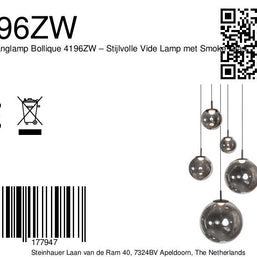 Hanglamp Bollique 4196ZW zwarte videlamp met rookglas