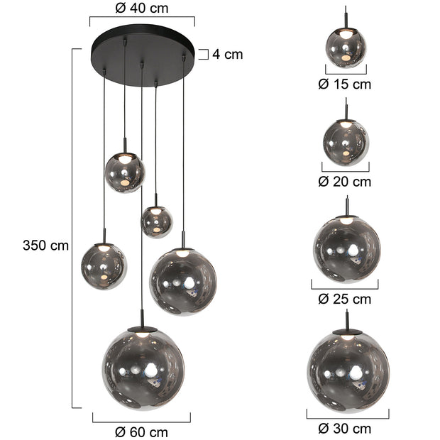 Hanglamp Bollique 4196ZW zwarte videlamp met rookglas