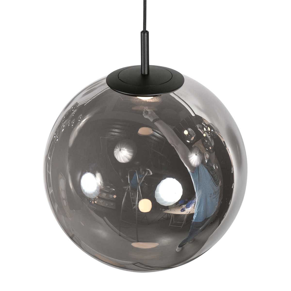 Hanglamp Bollique 4196ZW zwarte videlamp met rookglas