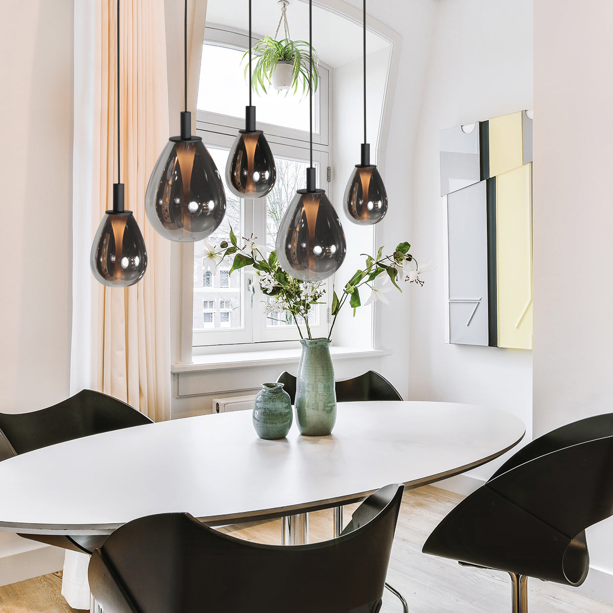 Glimsy 4197ZW hanglamp met gerookt glas