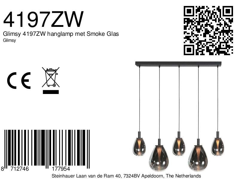 Glimsy 4197ZW hanglamp met gerookt glas