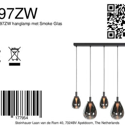 Glimsy 4197ZW hanglamp met gerookt glas