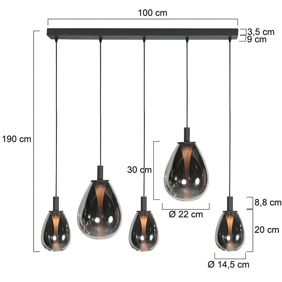 Glimsy 4197ZW hanglamp met gerookt glas
