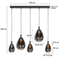 Glimsy 4197ZW hanglamp met gerookt glas
