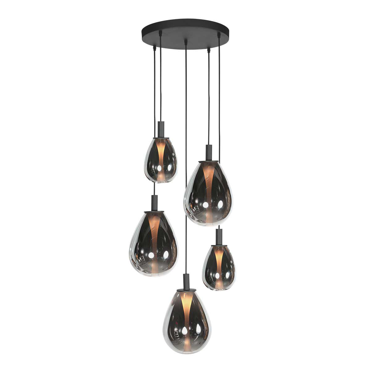 Glimsy 4198ZW hanglamp 5-lichts met smokegekleurde glazen