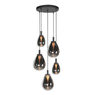 Glimsy 4198ZW hanglamp 5-lichts met smokegekleurde glazen