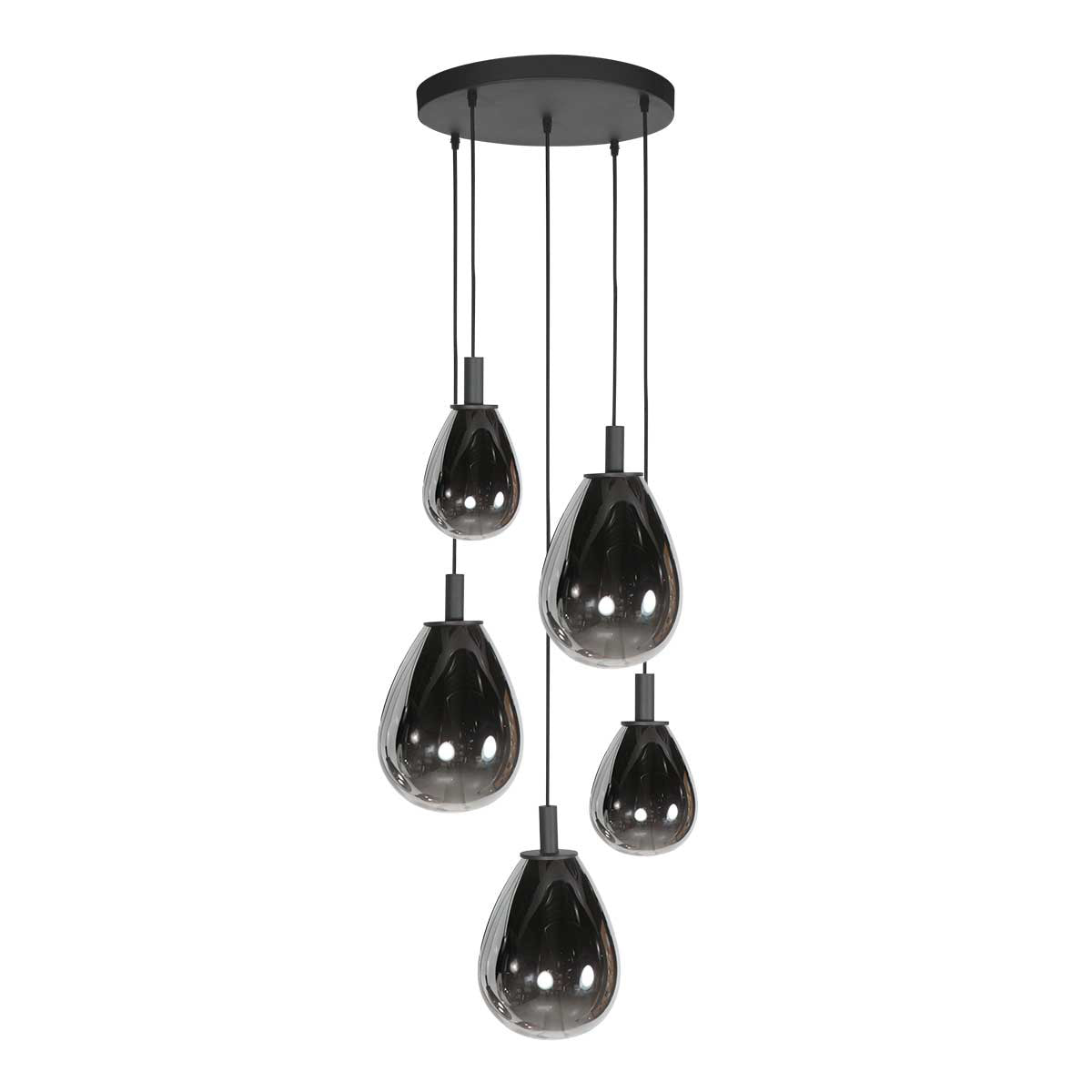 Glimsy 4198ZW hanglamp 5-lichts met smokegekleurde glazen