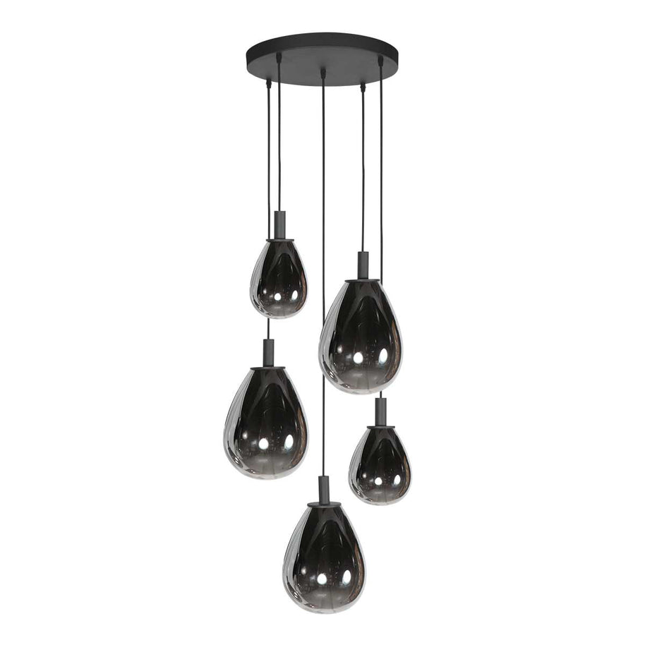 Glimsy 4198ZW hanglamp 5-lichts met smokegekleurde glazen
