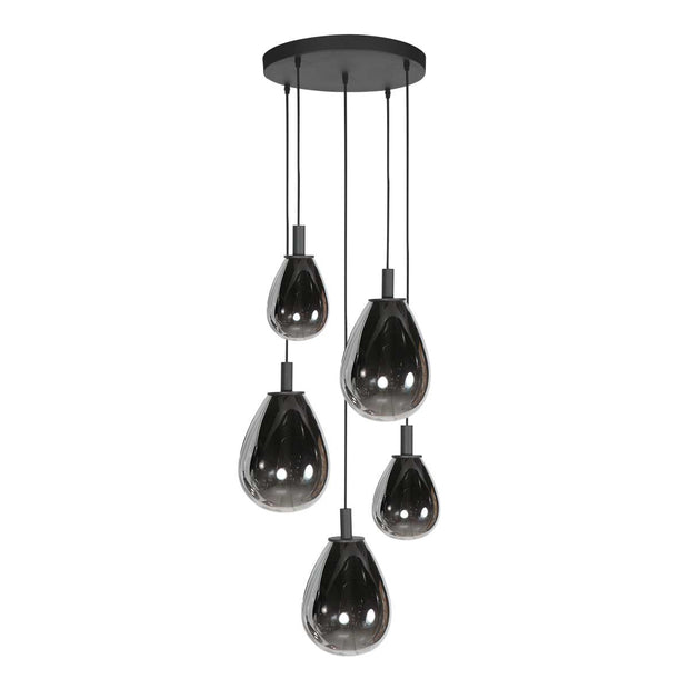Glimsy 4198ZW hanglamp 5-lichts met smokegekleurde glazen