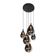 Glimsy 4198ZW hanglamp 5-lichts met smokegekleurde glazen