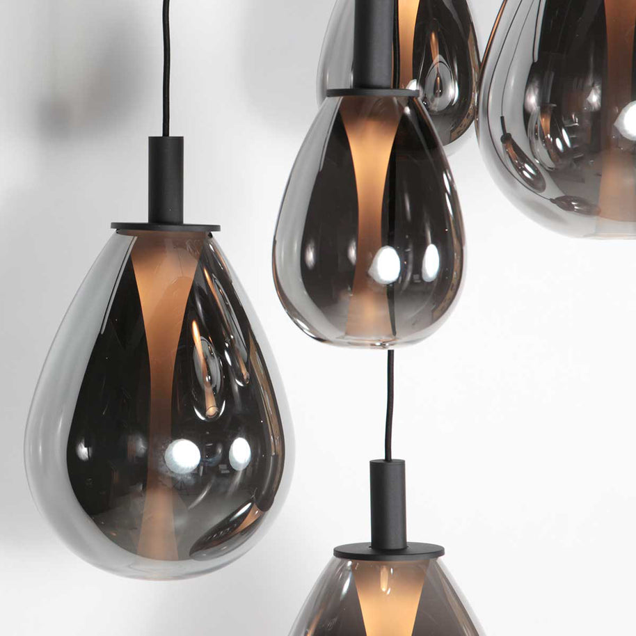 Glimsy 4198ZW hanglamp 5-lichts met smokegekleurde glazen