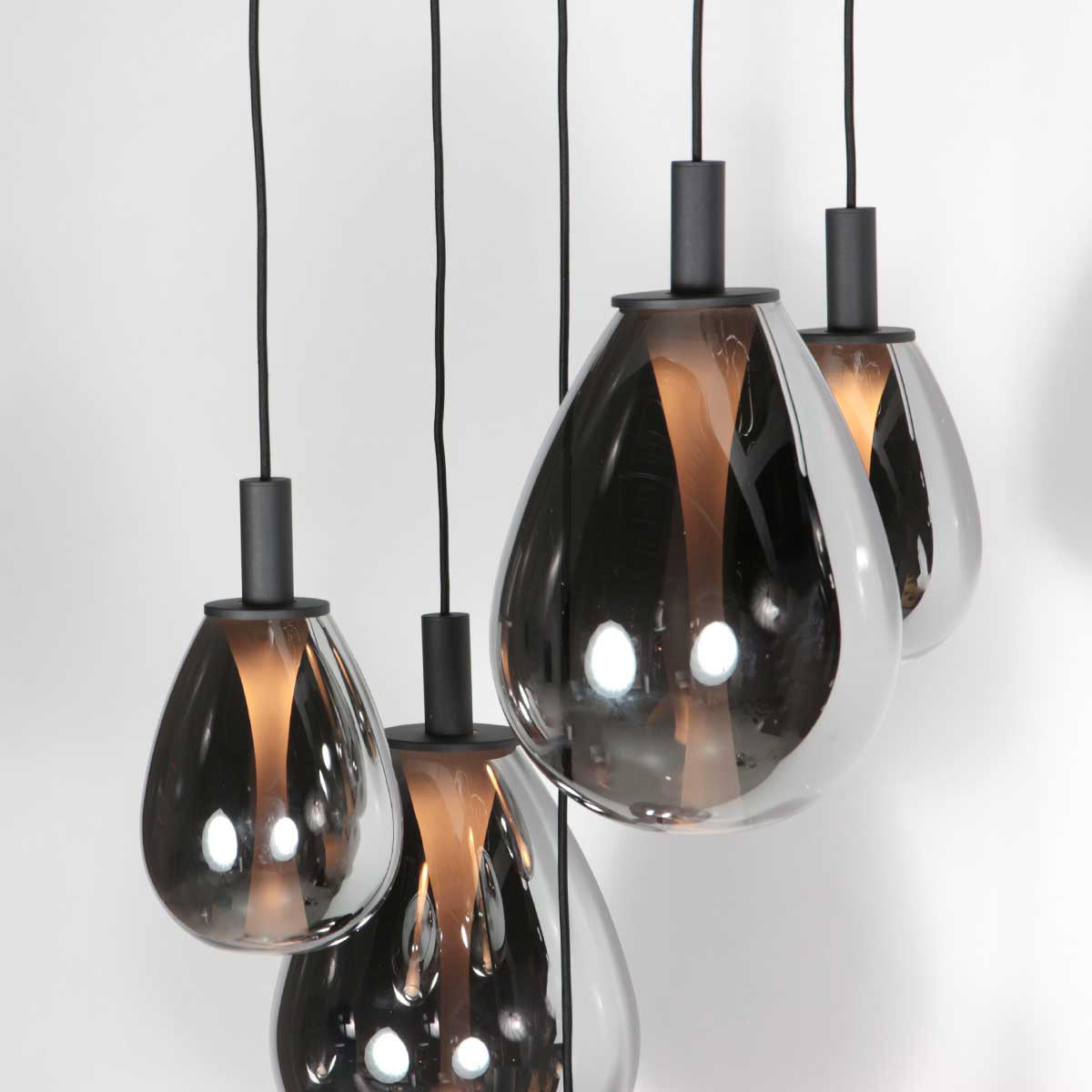Glimsy 4198ZW hanglamp 5-lichts met smokegekleurde glazen