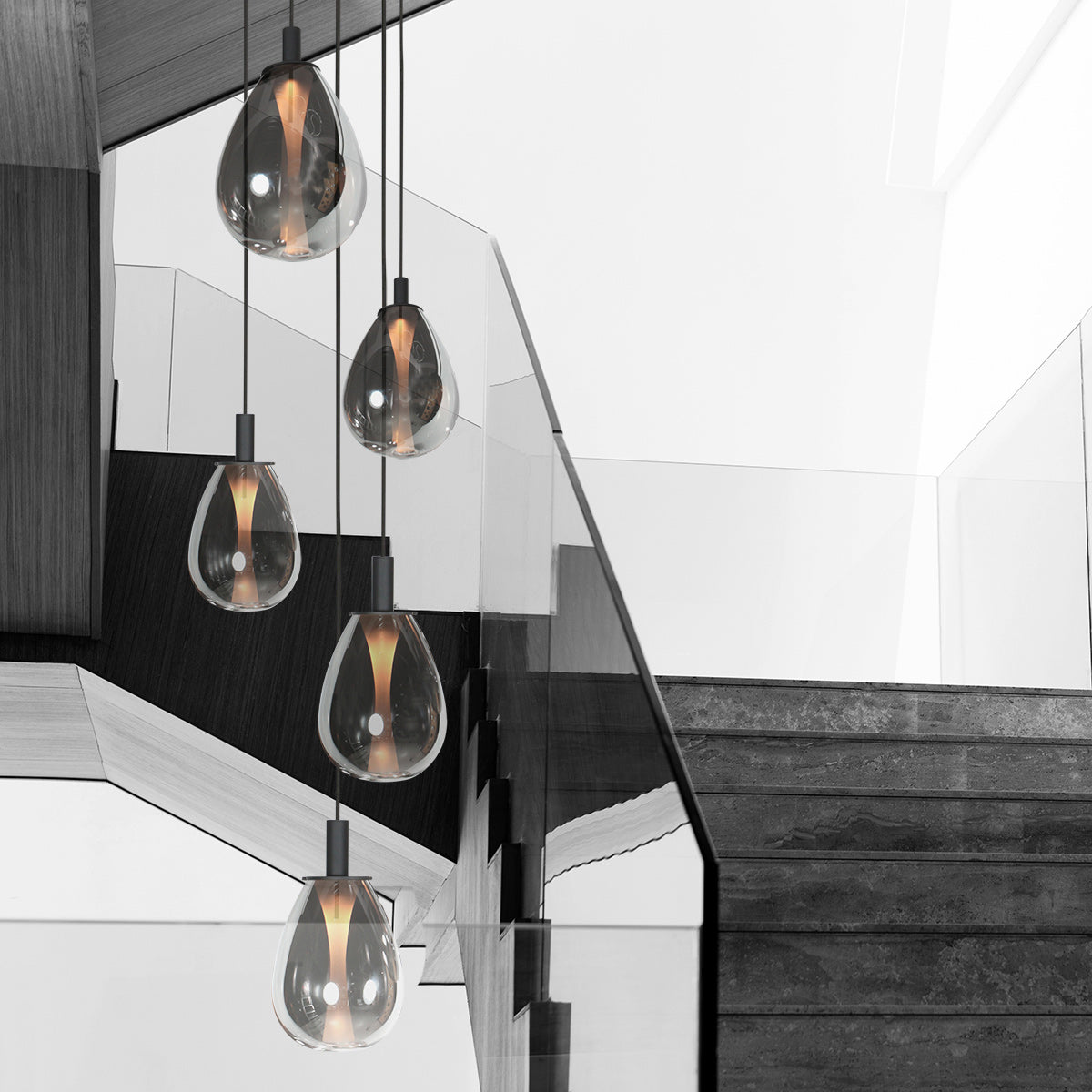 Glimsy 4198ZW hanglamp 5-lichts met smokegekleurde glazen
