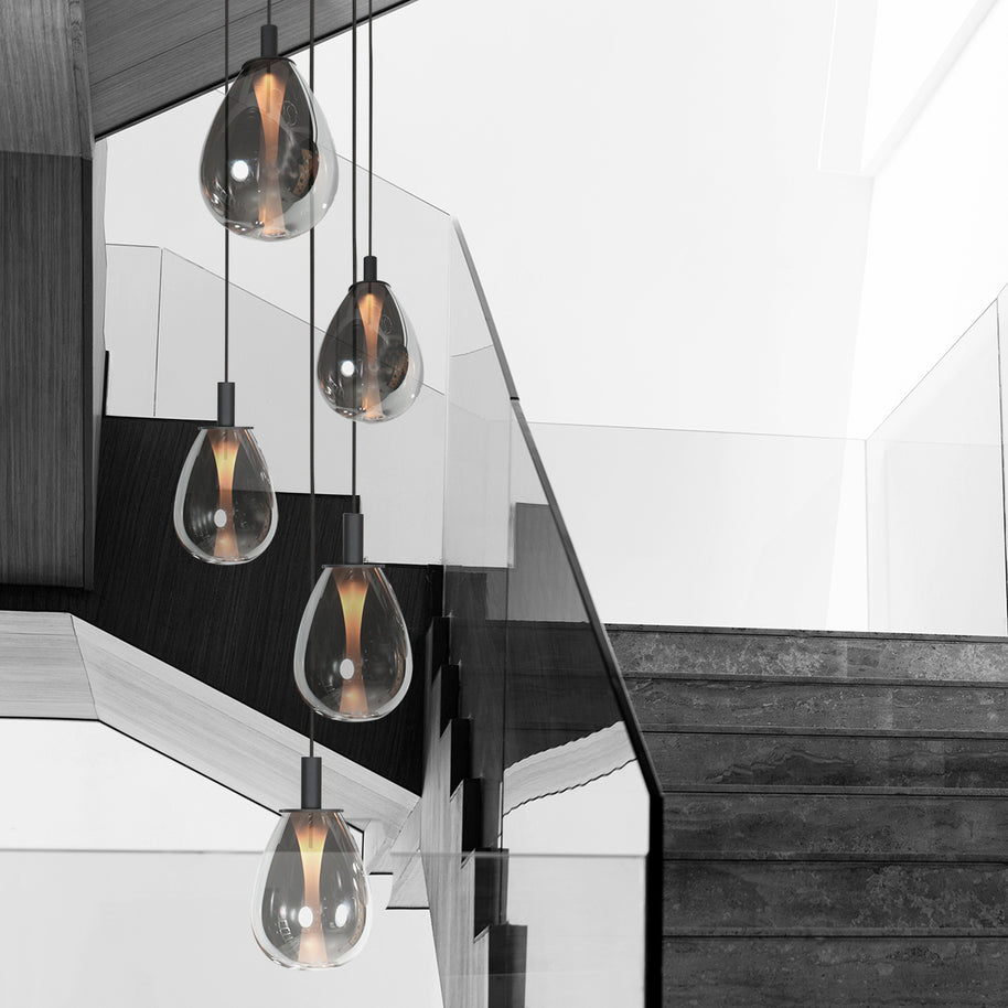 Glimsy 4198ZW hanglamp 5-lichts met smokegekleurde glazen