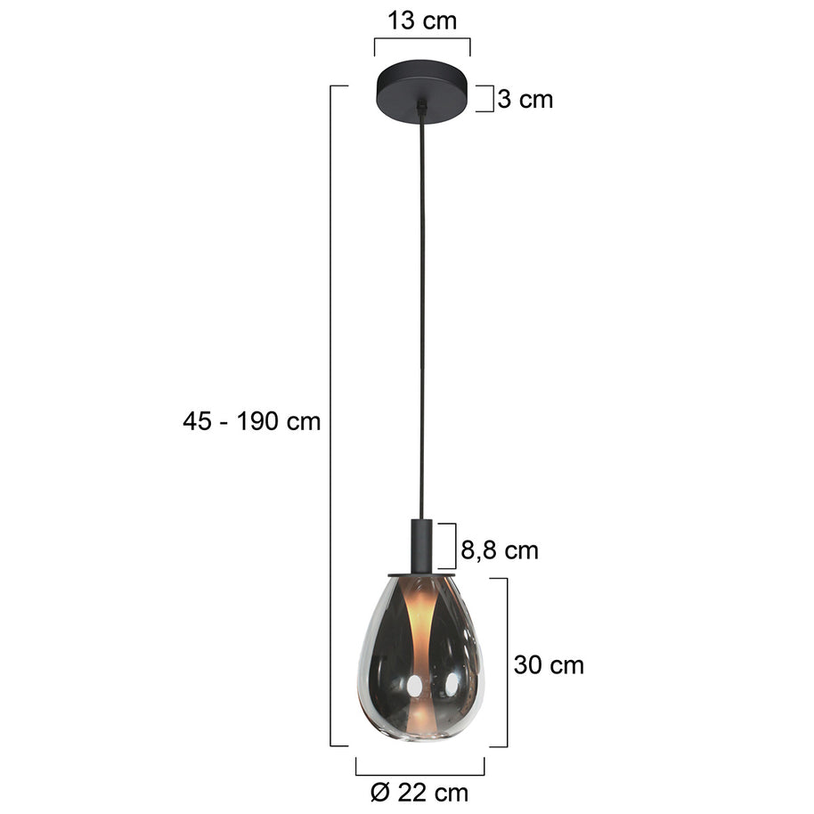 Glimsy 4199ZW hanglamp – zwart glas Ø22 cm