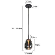 Glimsy 4199ZW hanglamp – zwart glas Ø22 cm