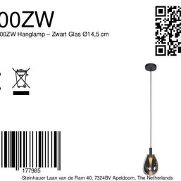 Glimsy 4200ZW Hanglamp – Zwart Glas Ø14,5 cm