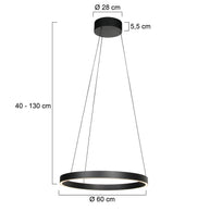 Ronde zwarte hanglamp Mykty 4203ZW – 60 cm diameter, in hoogte verstelbaar met kabellift, 7800 lumen
