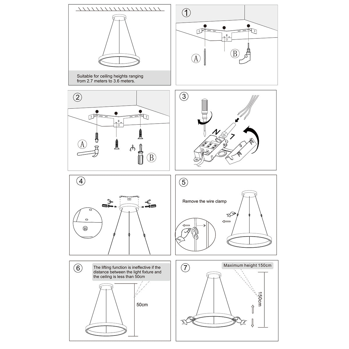 Ronde zwarte hanglamp Mykty 4203ZW – 60 cm diameter, in hoogte verstelbaar met kabellift, 7800 lumen