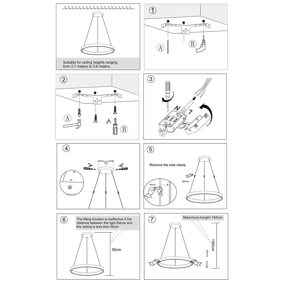 Ronde zwarte hanglamp Mykty 4203ZW – 60 cm diameter, in hoogte verstelbaar met kabellift, 7800 lumen