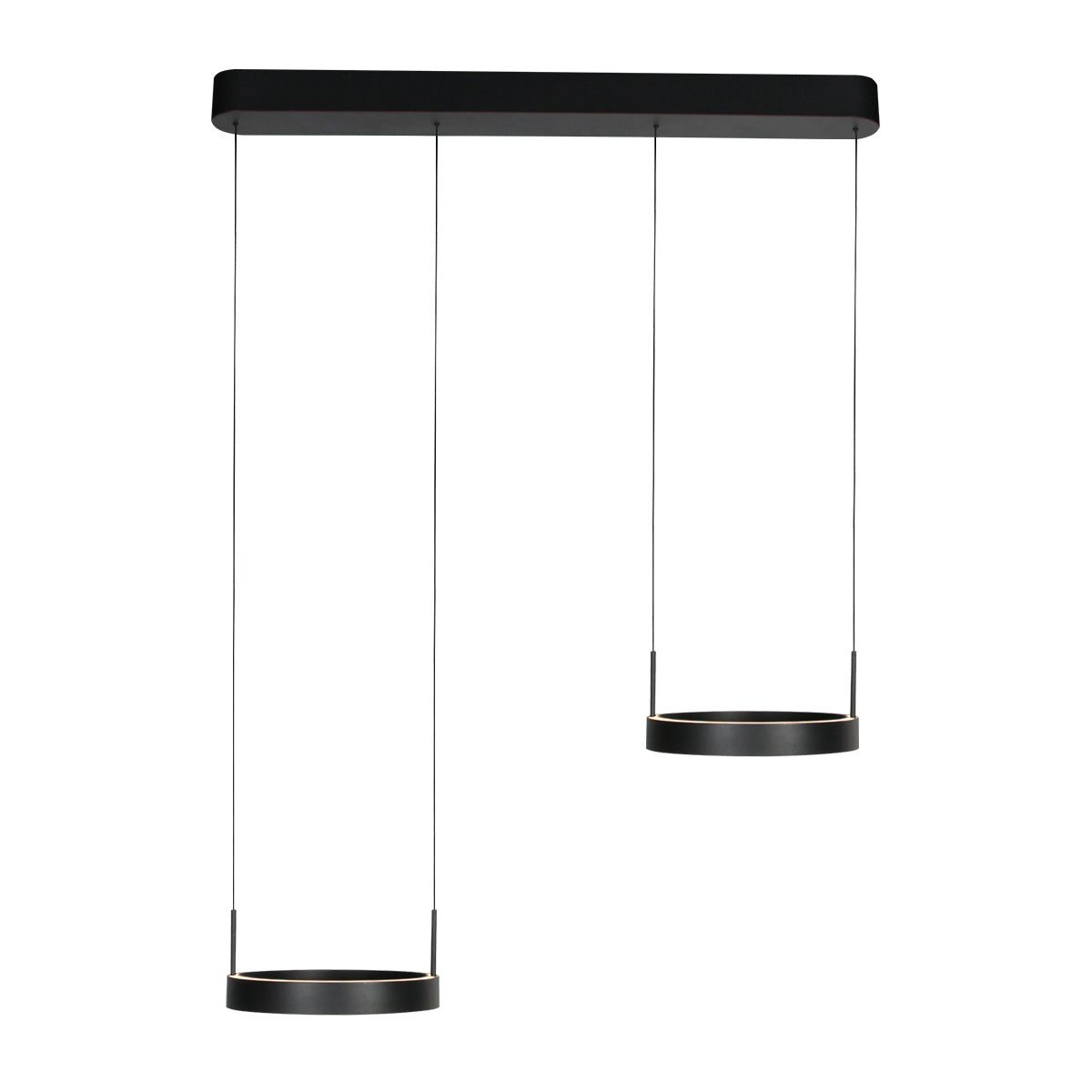 Zwarte hanglamp Mykty 4204 – Twee zwevende cirkels, individueel in hoogte verstelbaar, 6000 lumen, 2700K