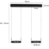 Zwarte hanglamp Mykty 4204 – Twee zwevende cirkels, individueel in hoogte verstelbaar, 6000 lumen, 2700K