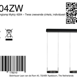 Zwarte hanglamp Mykty 4204 – Twee zwevende cirkels, individueel in hoogte verstelbaar, 6000 lumen, 2700K
