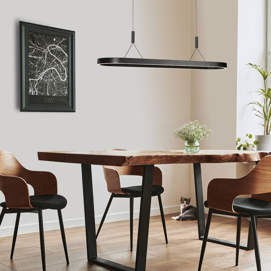 Ovale zwarte hanglamp Mykty 4205ZW – 120 cm breed, in hoogte verstelbaar met Cable Lift