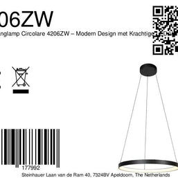 Zwarte Hanglamp Lumex 4206ZW – Modern design met krachtige LED-verlichting