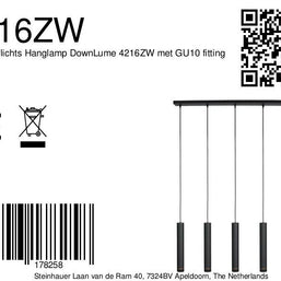 Zwarte vijflichts hanglamp DownLume 4216ZW met GU10-fitting