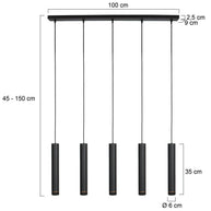 Zwarte vijflichts hanglamp DownLume 4216ZW met GU10-fitting