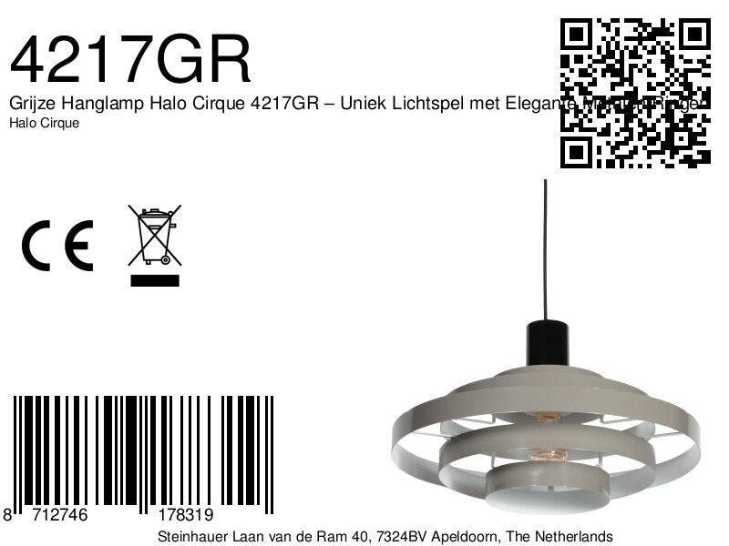 Hanglamp Halo Cirque 4217GR grijs met open ringen