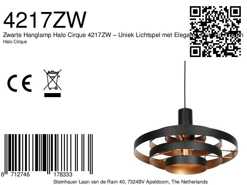 Hanglamp Halo Cirque 4217ZW zwart met gouden binnenzijde