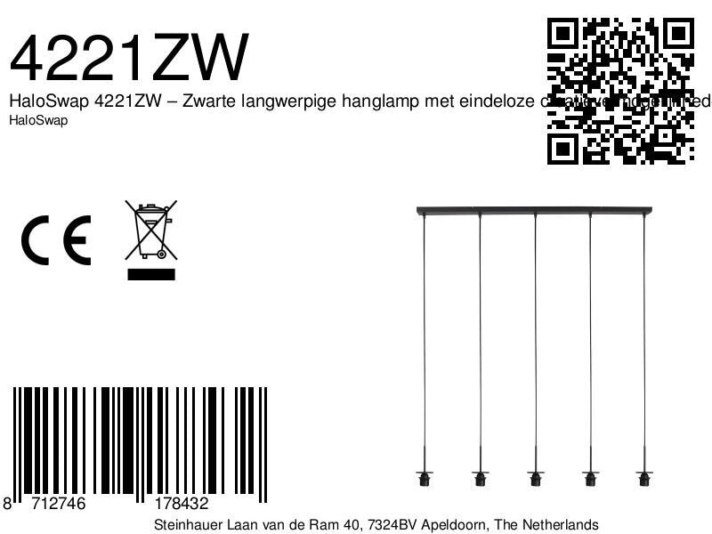 HaloSwap 4221ZW – Zwarte langwerpige hanglamp met eindeloze creatieve mogelijkheden