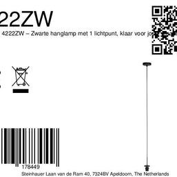HaloSwap 4222ZW – zwarte hanglamp met 1 lichtpunt, klaar voor jouw creatieve toets