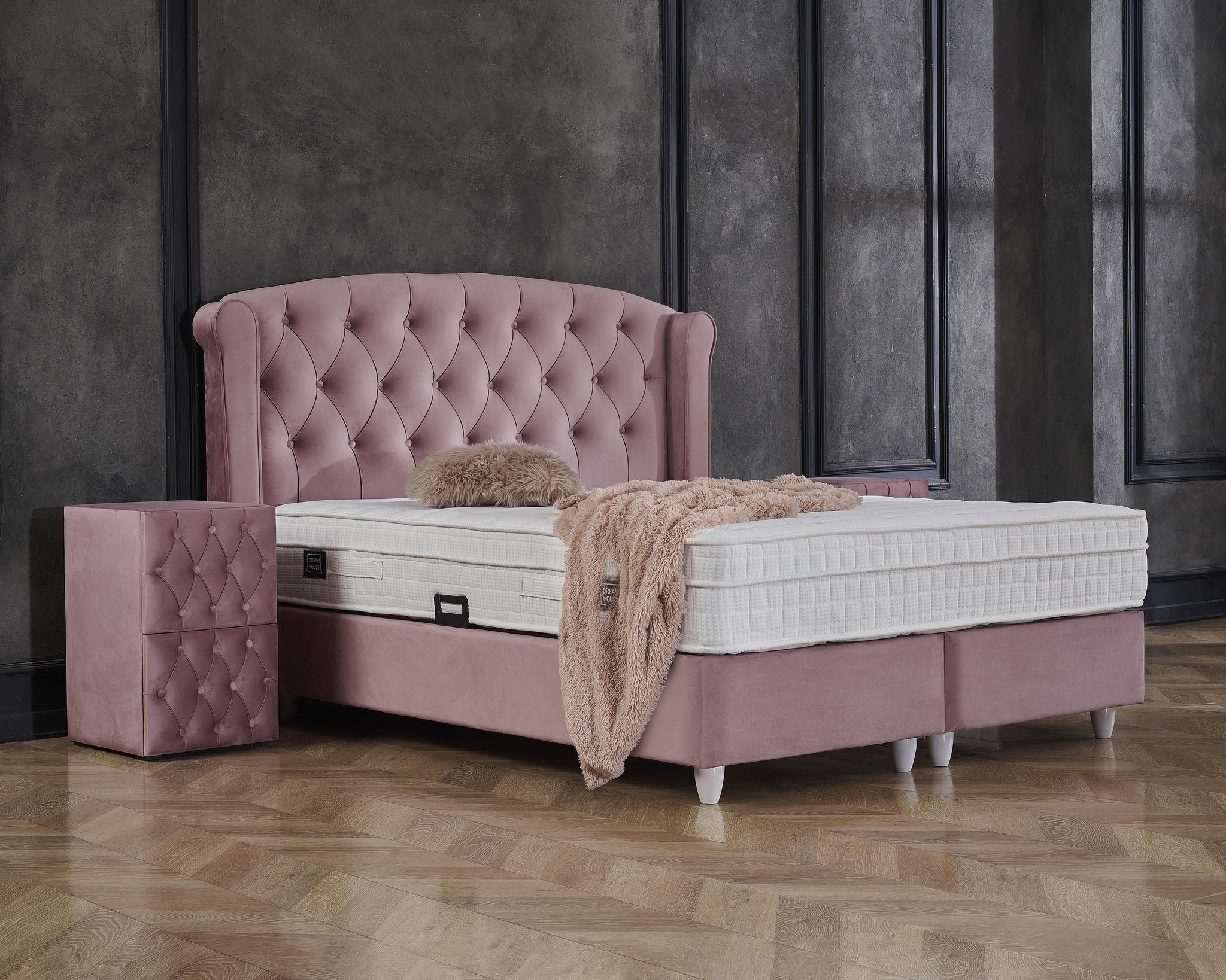 Opbergboxspring Aurora Velvet Roze 160x200
