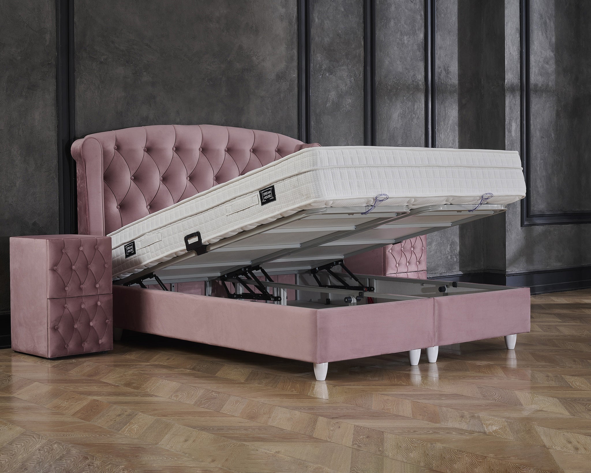 Opbergboxspring Aurora Velvet Roze 160x200