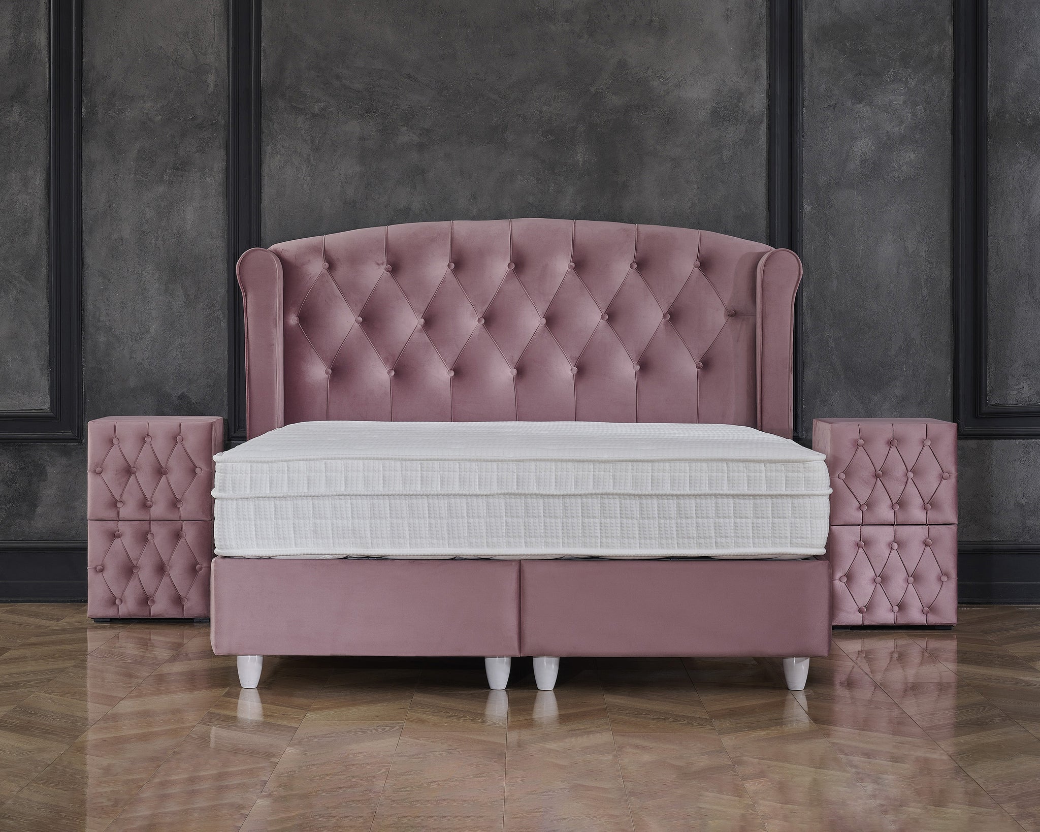 Opbergboxspring Aurora Fluweel Roze 180x200