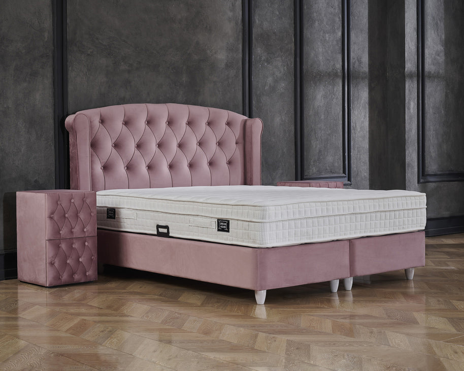 Opbergboxspring Aurora Fluweel Roze 180x200