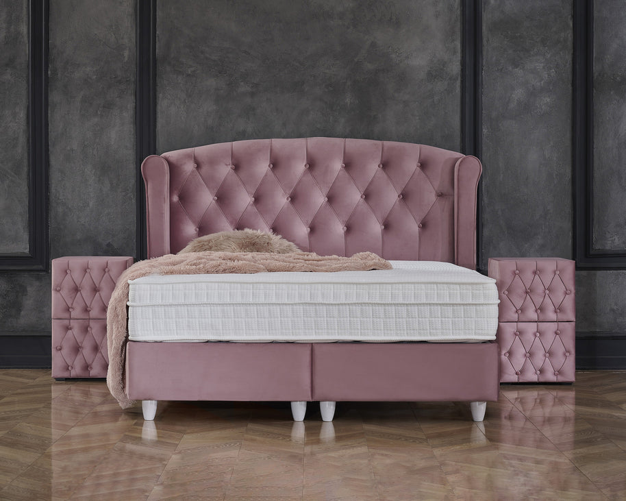 Opbergboxspring Aurora Fluweel Roze 180x200