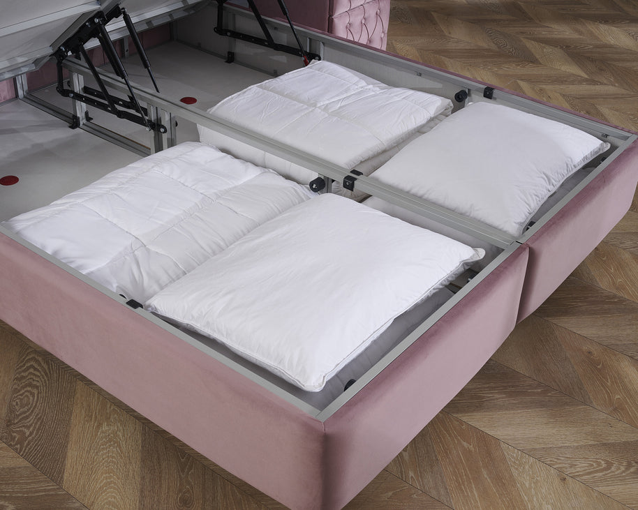 Opbergboxspring Aurora Fluweel Roze 180x200