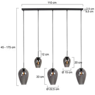 Hanglamp Drovia 4280ZW met smoke glas in twee formaten