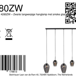 Hanglamp Drovia 4280ZW met smoke glas in twee formaten