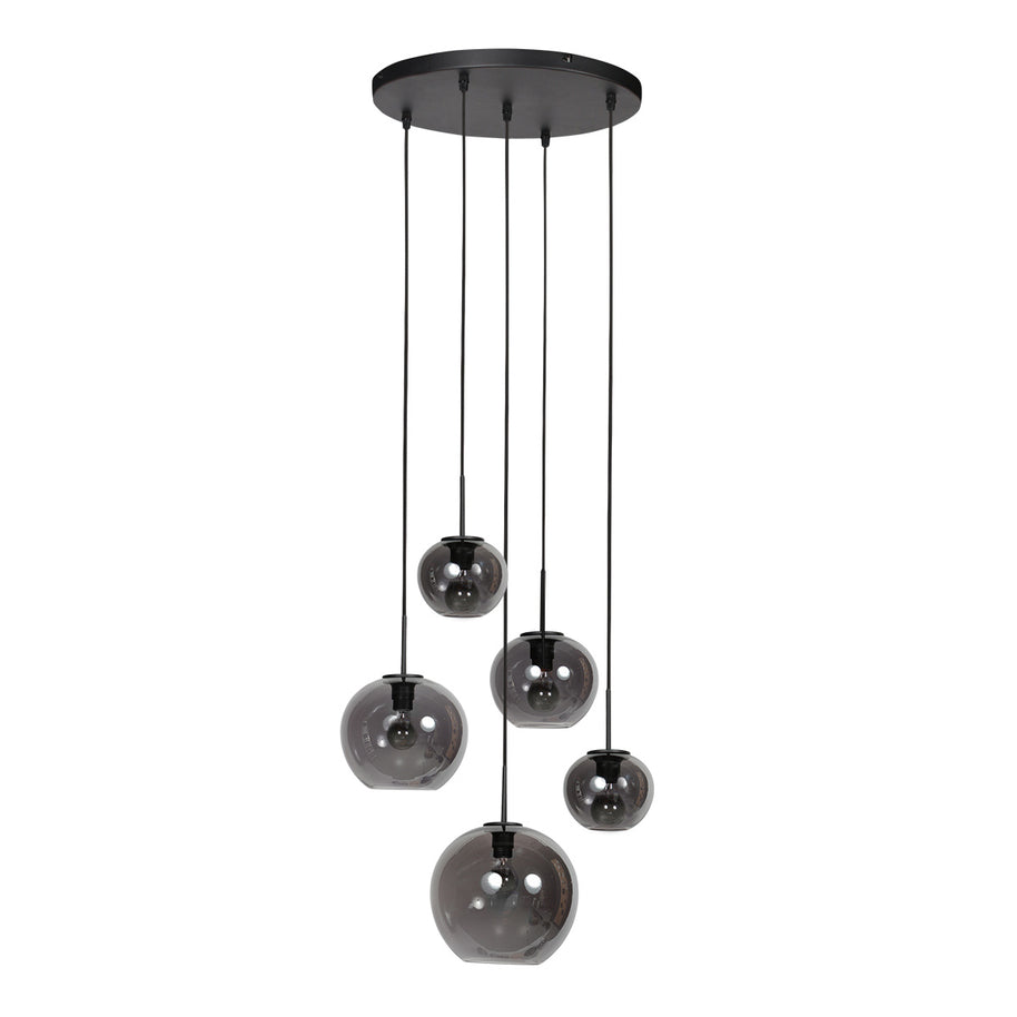 Sferio 4281ZW hanglamp met 5 rookglazen pendels