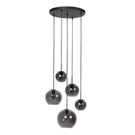 Sferio 4281ZW hanglamp met 5 rookglazen pendels