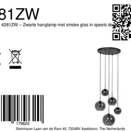 Sferio 4281ZW hanglamp met 5 rookglazen pendels