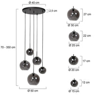 Sferio 4281ZW hanglamp met 5 rookglazen pendels