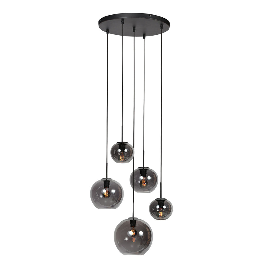 Sferio 4281ZW hanglamp met 5 rookglazen pendels